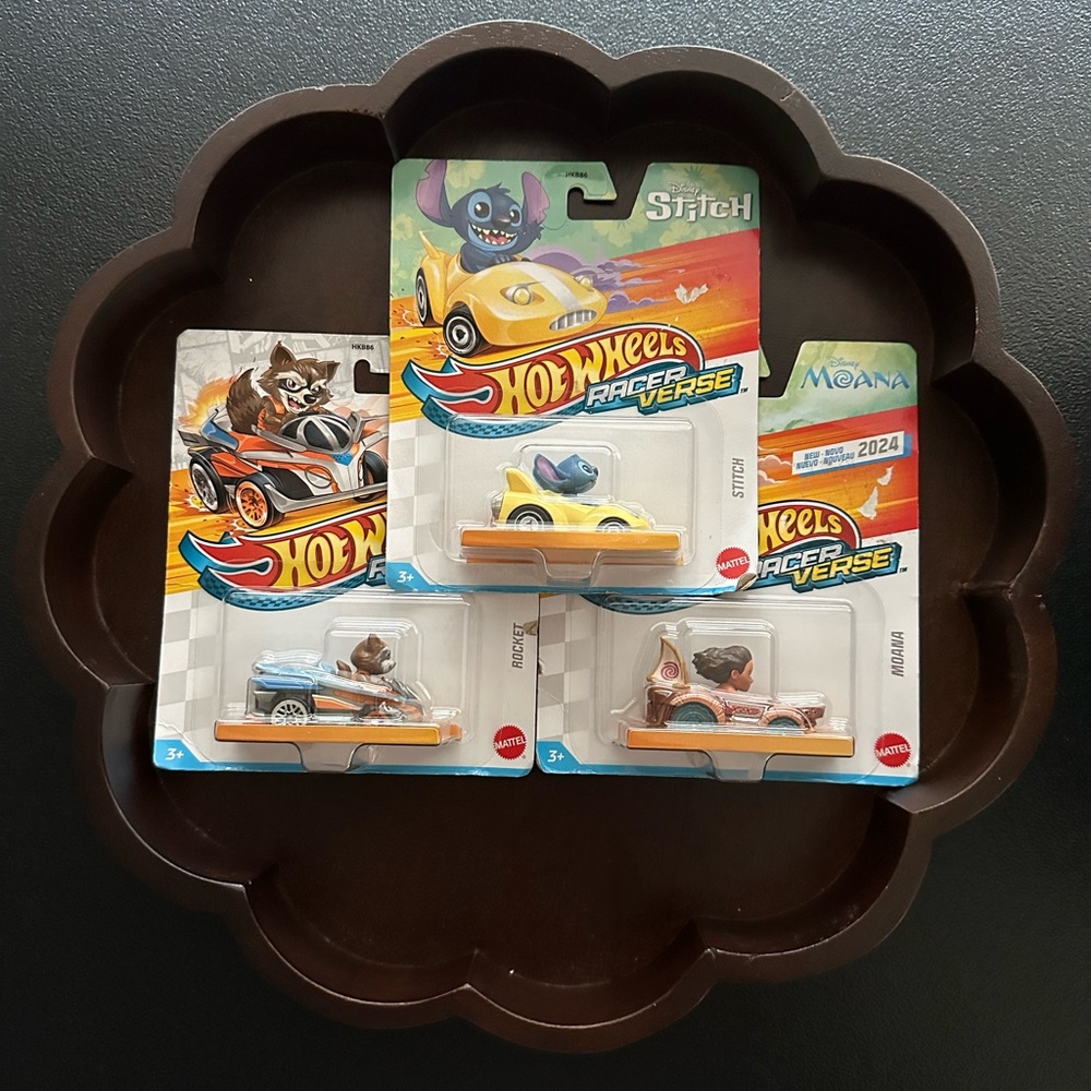 Hot Wheels Racerverse Cars ~ Stitch, Moana & Rocket Set of 3
